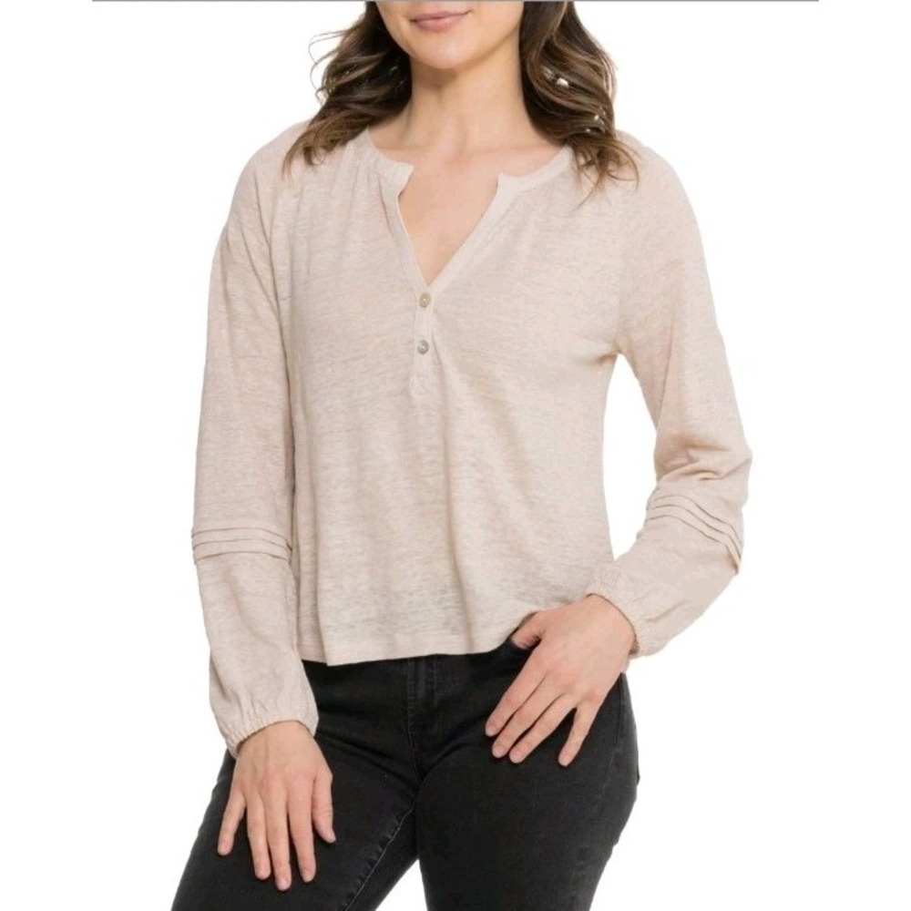 Calypso St. Barth Womens Blouse  Raglan Pleated Long Sleeve Linen Top‎ Size XL